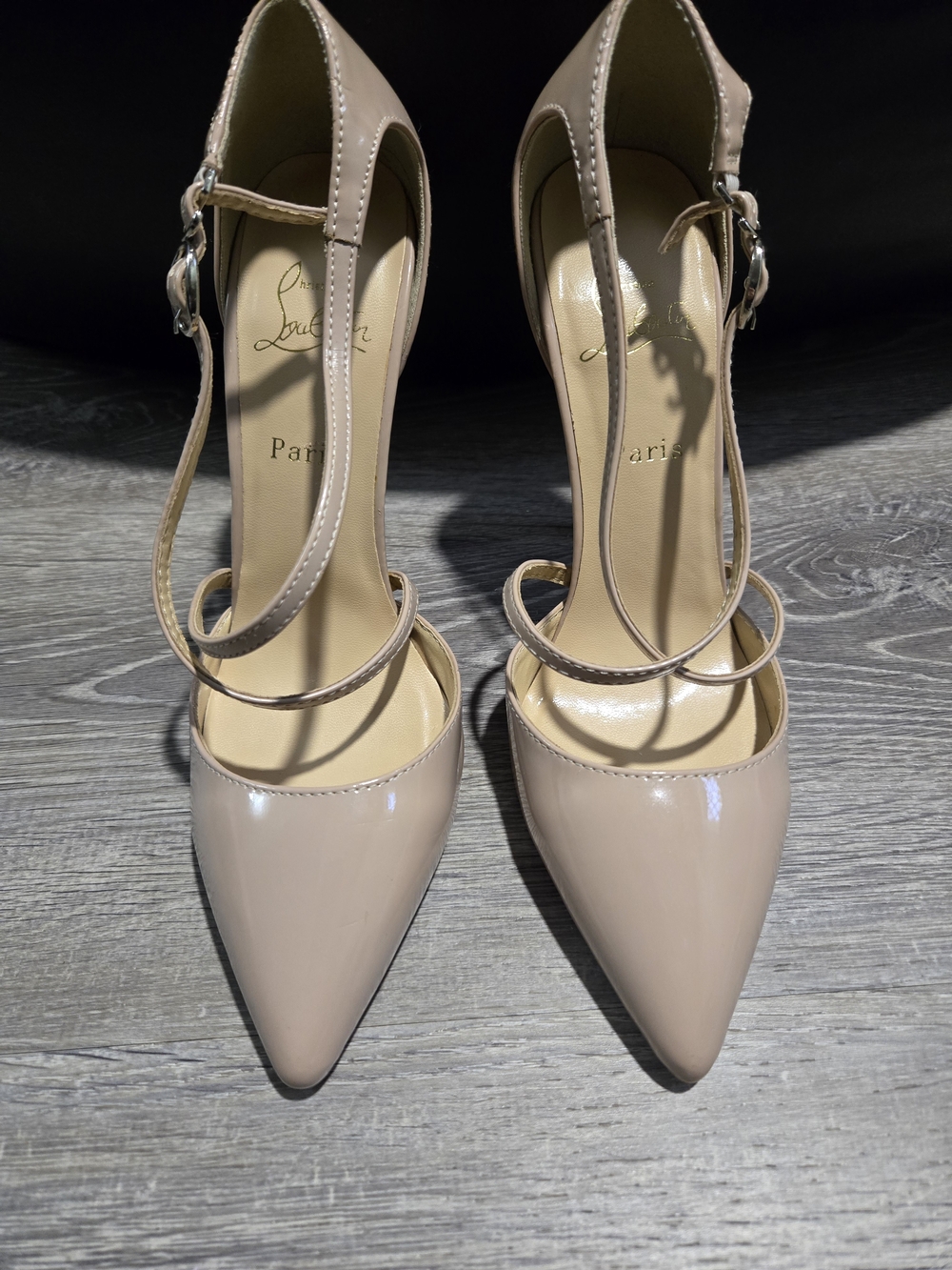 Christian Louboutin Nude Patent Pointed-Toe Ankle-Strap Pumps